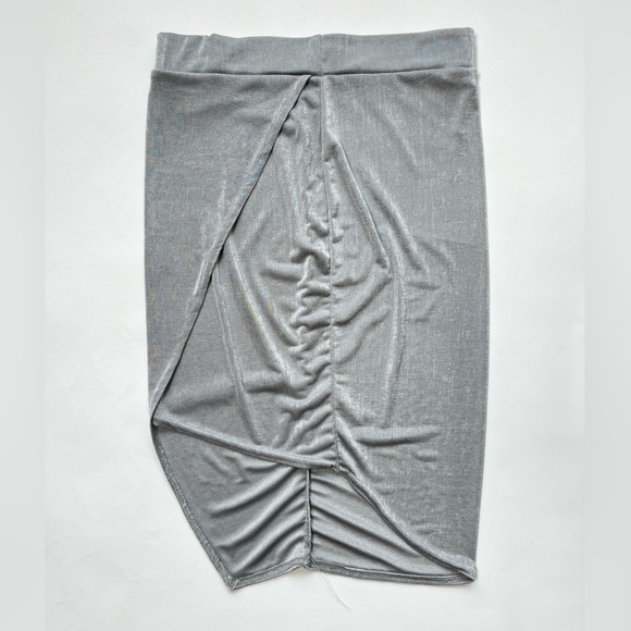 Metallic Silver Wrap Midi Skirt Mini Summer Asymmetrical Slit Dress Sequin Fest - Picture 6 of 17